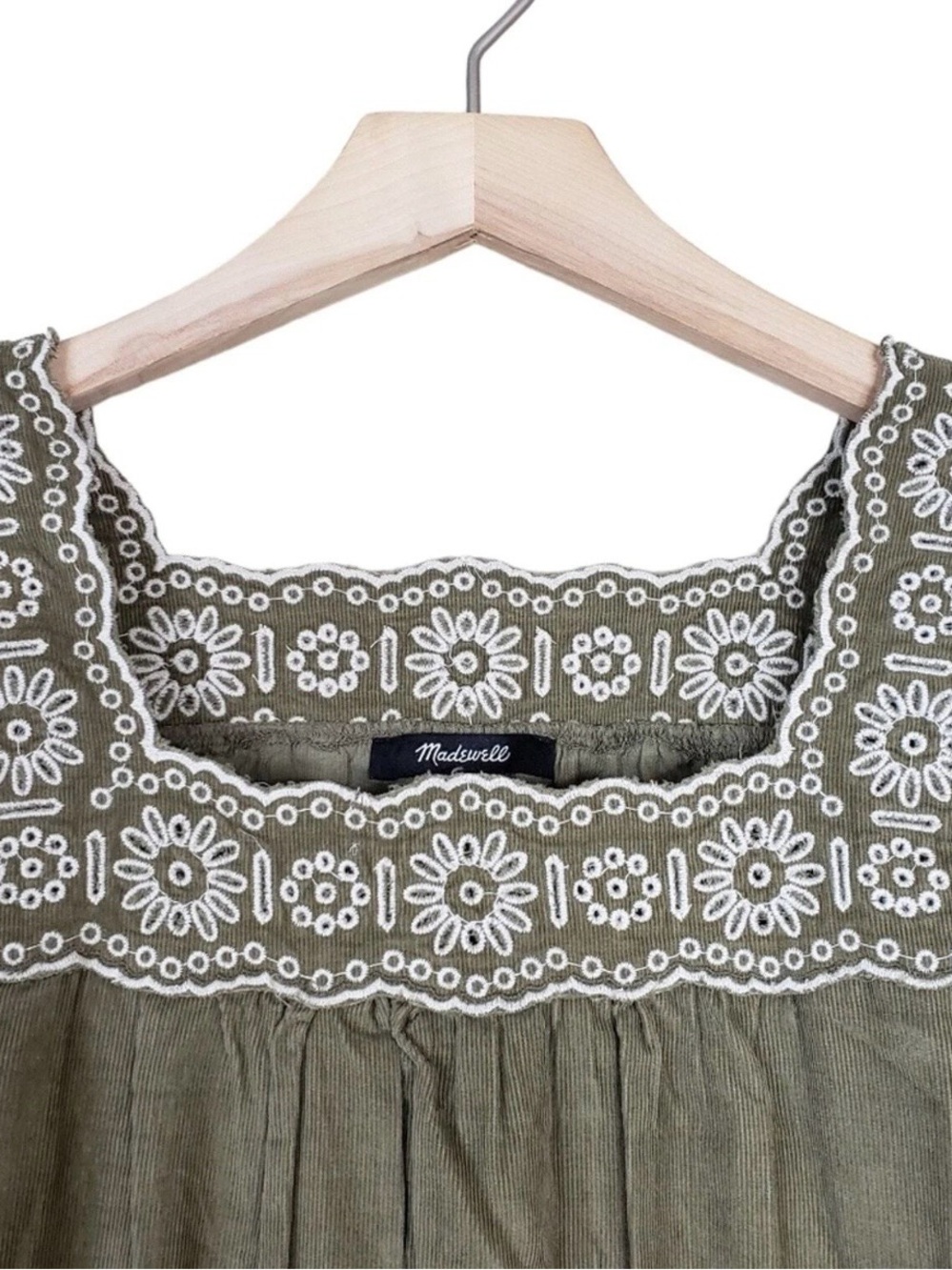 Madewell Embroidered Corduroy Square-Neck Mini Dress Size Medium Petite - Picture 4 of 7